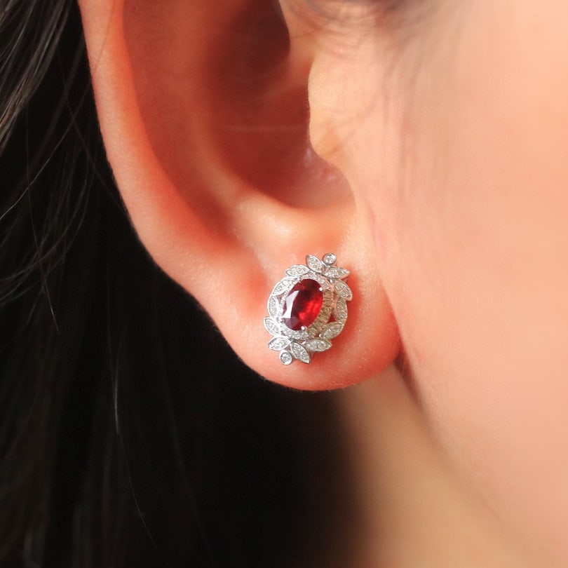 14k Gold 1.35 Ctw Natural Ruby & Diamond Earrings - 4