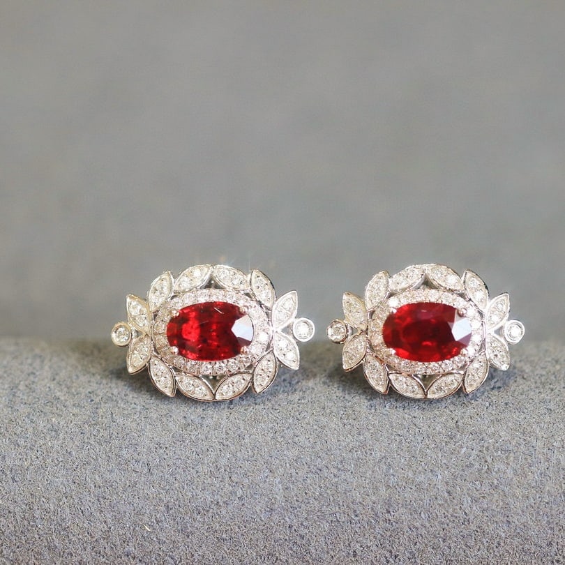 14k Gold 1.35 Ctw Natural Ruby & Diamond Earrings - 5