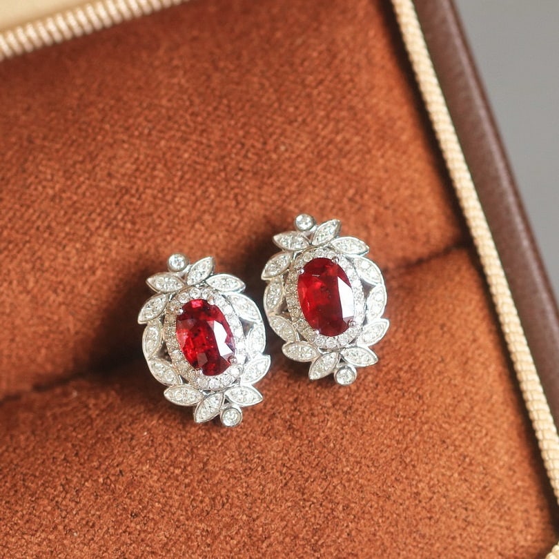 14k Gold 1.35 Ctw Natural Ruby & Diamond Earrings - 6