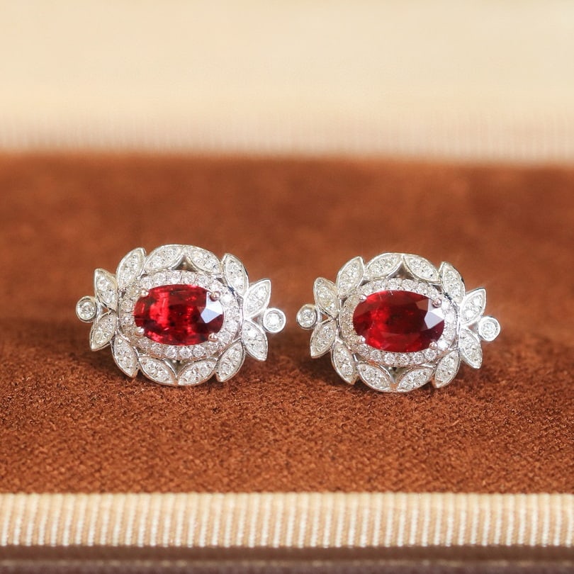 14k Gold 1.35 Ctw Natural Ruby & Diamond Earrings - 7