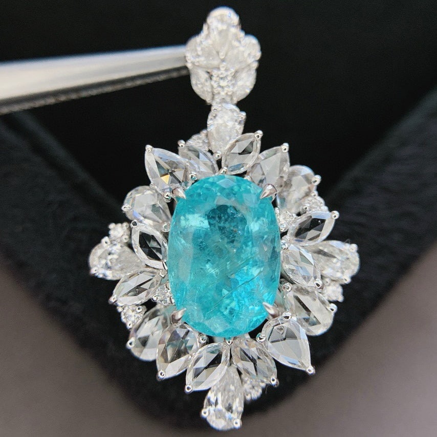 14k Gold 5.26 Ctw Natural Paraiba Tourmaline & Diamond Ring/pendant( Without Chain ) - 2