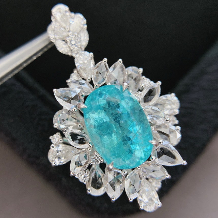 14k Gold 5.26 Ctw Natural Paraiba Tourmaline & Diamond Ring/pendant( Without Chain ) - 3