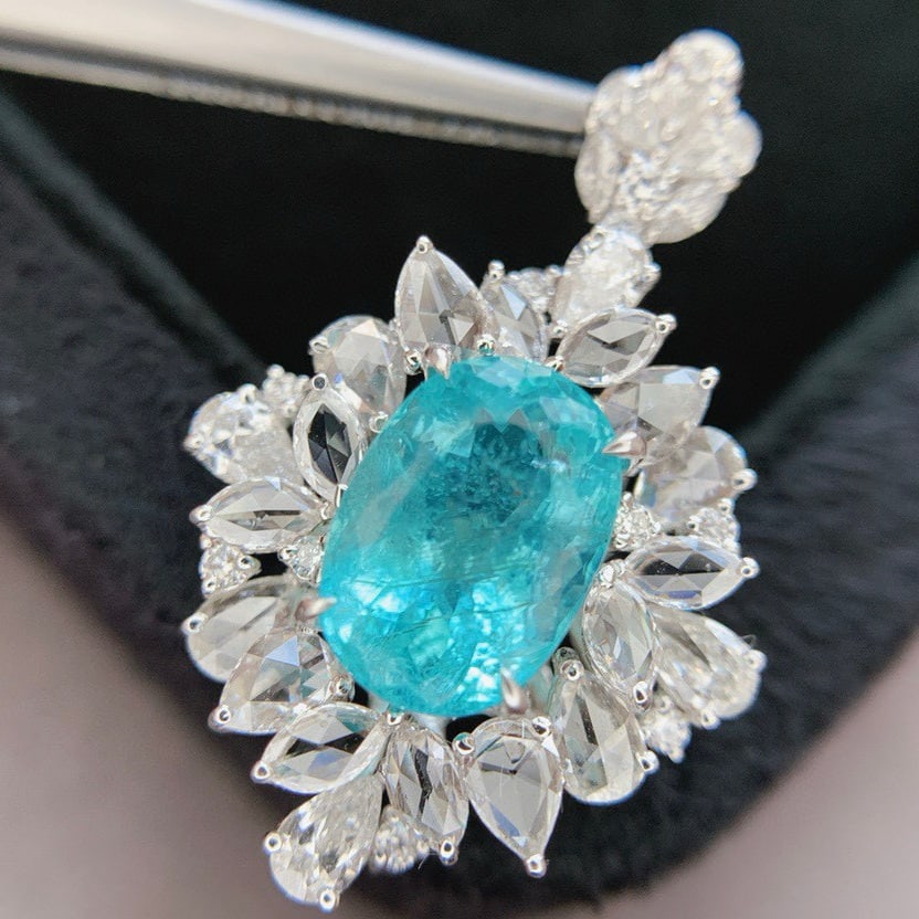 14k Gold 5.26 Ctw Natural Paraiba Tourmaline & Diamond Ring/pendant( Without Chain ) - 4