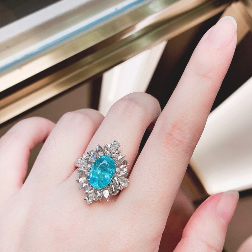 14k Gold 5.26 Ctw Natural Paraiba Tourmaline & Diamond Ring/pendant( Without Chain ) - 5