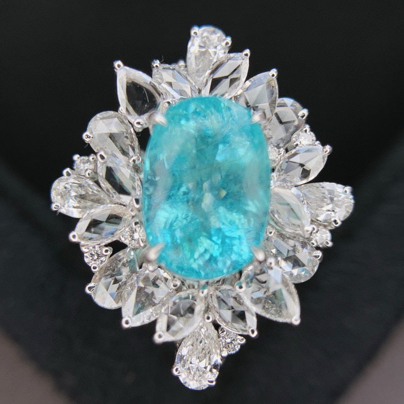 14k Gold 5.26 Ctw Natural Paraiba Tourmaline & Diamond Ring/pendant( Without Chain ) - 7