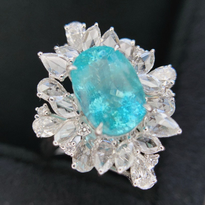14k Gold 5.26 Ctw Natural Paraiba Tourmaline & Diamond Ring/pendant( Without Chain ) - 8