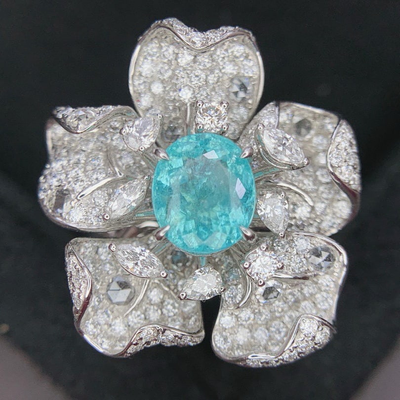 14k Gold 3.55 Ctw Natural Paraiba Tourmaline & Diamond Ring/pendant( Without Chain ): Ref:230996189 // gold content:14k gold // ring size:7. 25us // // main gemstone:paraiba tourmaline // shape:oval // carat weight:1. 58ct // color:neon blue // treatment:natural // // adjacent