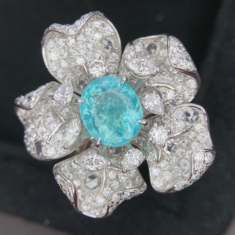 14k Gold 3.55 Ctw Natural Paraiba Tourmaline & Diamond Ring/pendant( Without Chain ) - 2