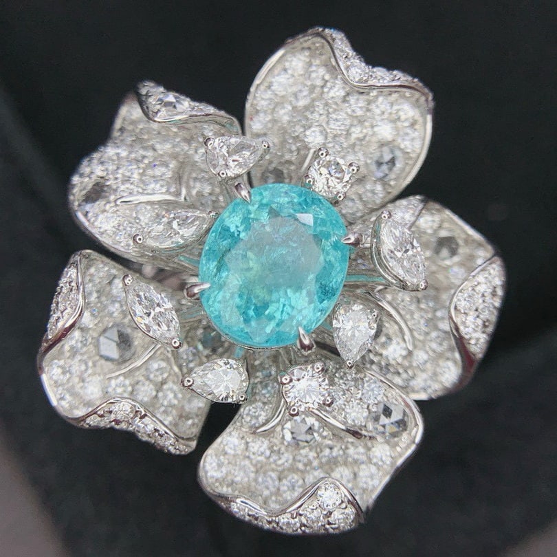 14k Gold 3.55 Ctw Natural Paraiba Tourmaline & Diamond Ring/pendant( Without Chain ) - 3