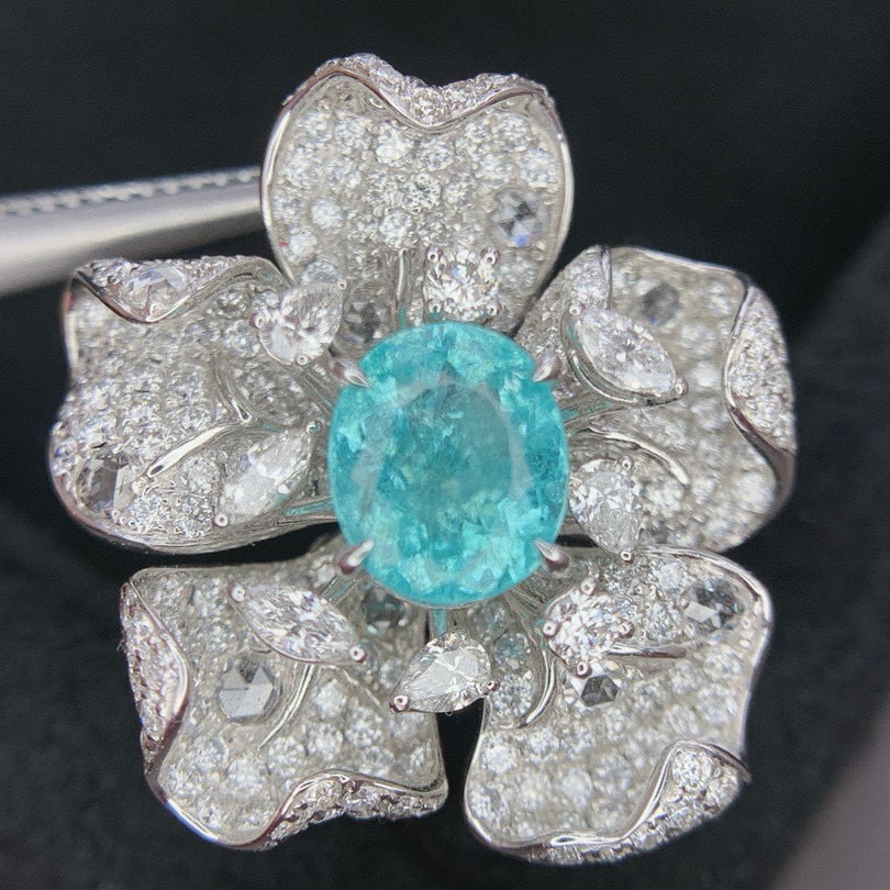 14k Gold 3.55 Ctw Natural Paraiba Tourmaline & Diamond Ring/pendant( Without Chain ) - 4