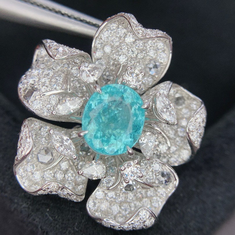 14k Gold 3.55 Ctw Natural Paraiba Tourmaline & Diamond Ring/pendant( Without Chain ) - 5