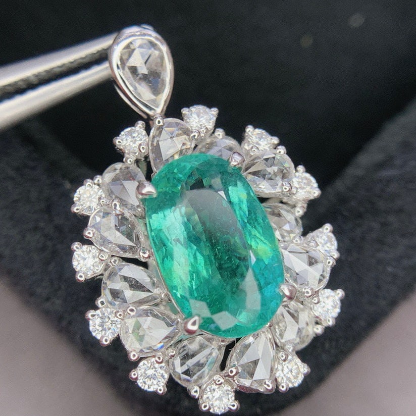 14k Gold 4.78 Ctw Natural Paraiba Tourmaline & Diamond Ring/pendant( Without Chain ) - 5