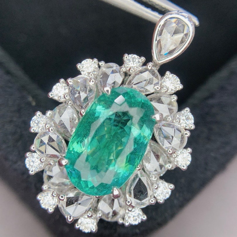 14k Gold 4.78 Ctw Natural Paraiba Tourmaline & Diamond Ring/pendant( Without Chain ) - 6