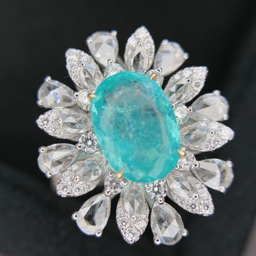 14k Gold 5.04 Ctw Natural Paraiba Tourmaline & Diamond Ring/pendant( Without Chain ) - 2