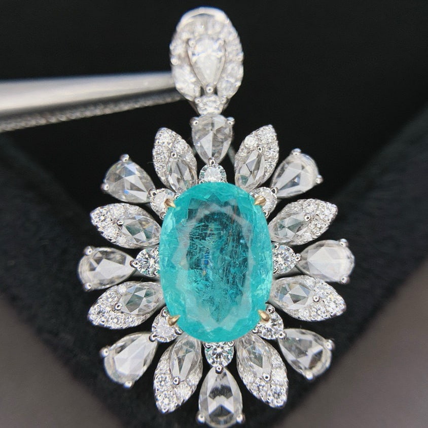 14k Gold 5.04 Ctw Natural Paraiba Tourmaline & Diamond Ring/pendant( Without Chain ) - 4