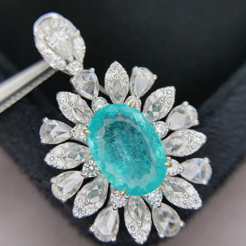14k Gold 5.04 Ctw Natural Paraiba Tourmaline & Diamond Ring/pendant( Without Chain ) - 5