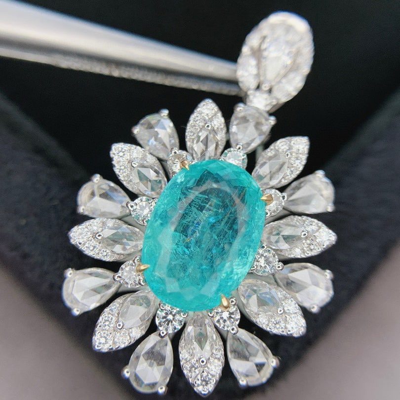 14k Gold 5.04 Ctw Natural Paraiba Tourmaline & Diamond Ring/pendant( Without Chain ) - 6