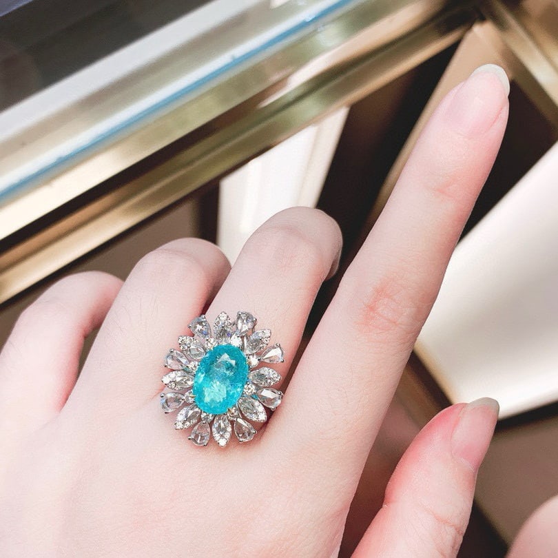 14k Gold 5.04 Ctw Natural Paraiba Tourmaline & Diamond Ring/pendant( Without Chain ) - 7