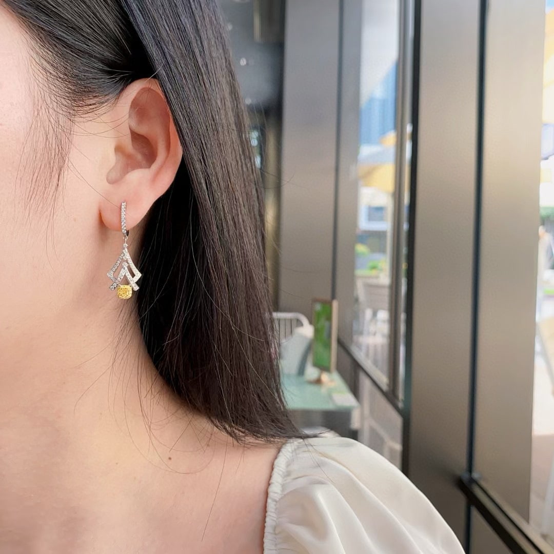 14k Gold 0.97 Ctw Natural Yellow Diamond & Diamond Earrings - 4