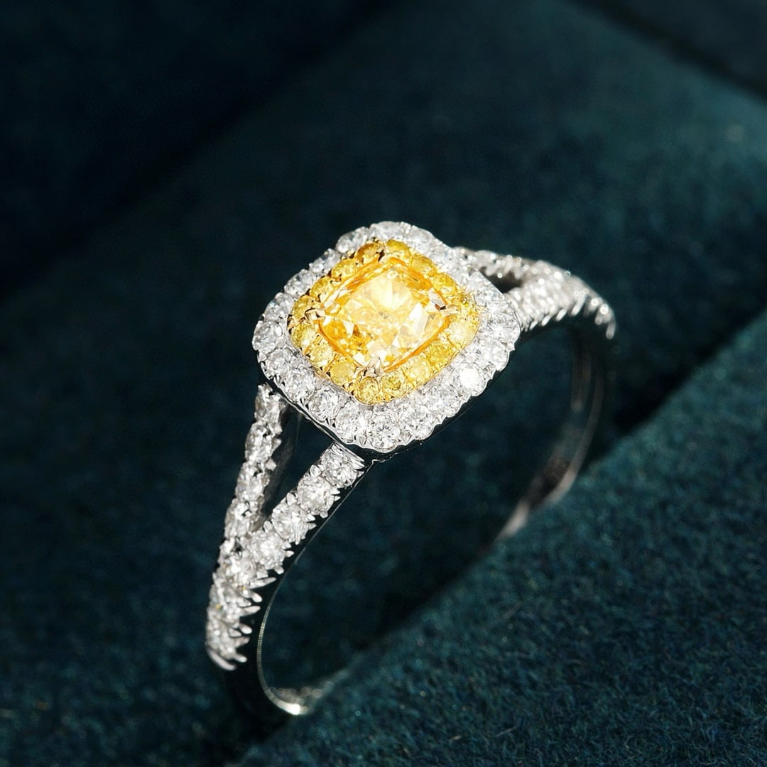 14k Gold 0.63 Ctw Natural Yellow Diamond & Diamond Ring - 3