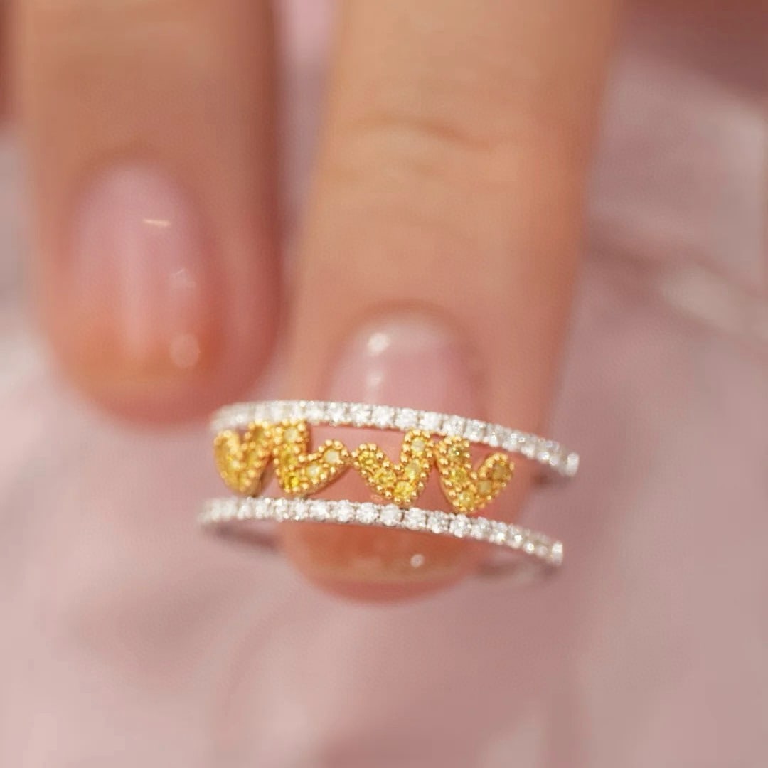 14k Gold 0.31 Ctw Natural Yellow Diamond & Diamond Ring - 2