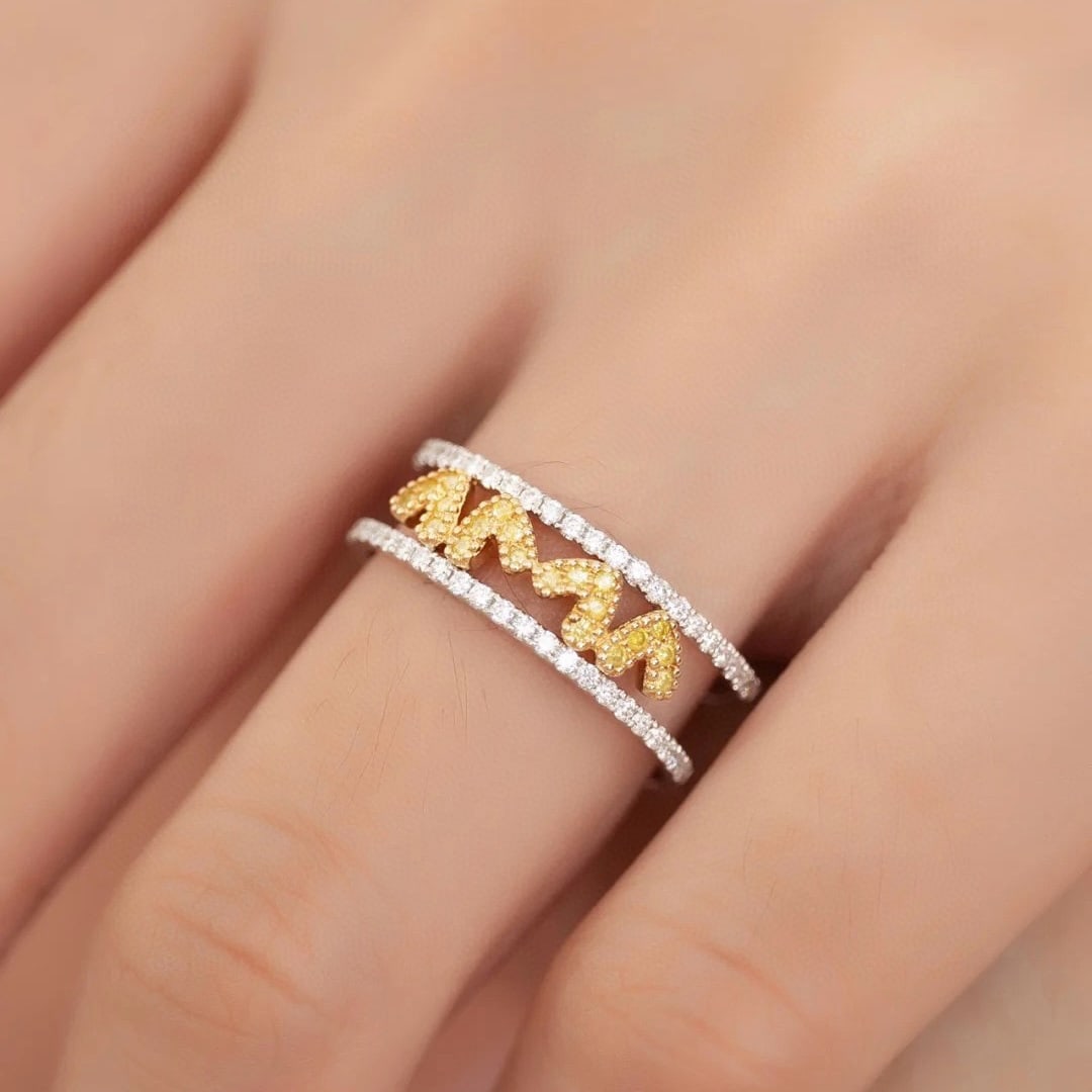 14k Gold 0.31 Ctw Natural Yellow Diamond & Diamond Ring - 3