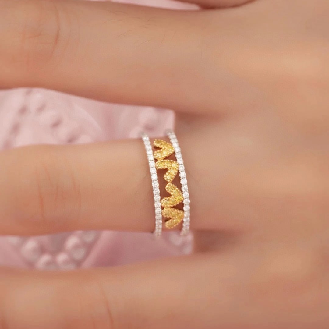14k Gold 0.31 Ctw Natural Yellow Diamond & Diamond Ring - 4