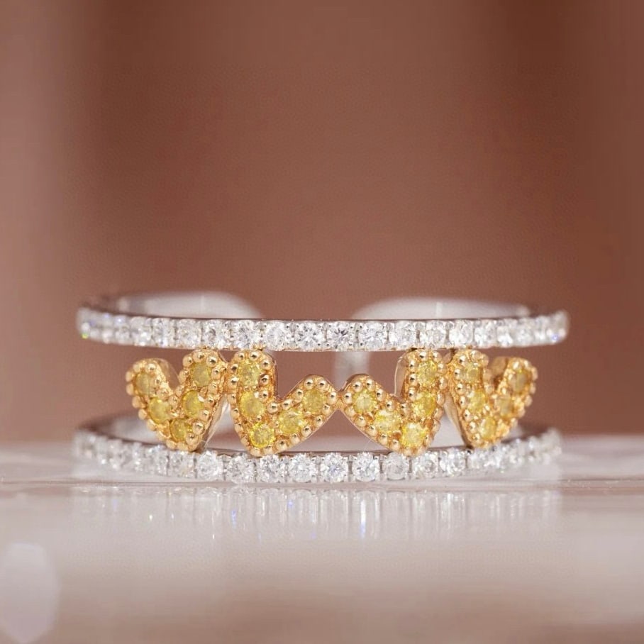 14k Gold 0.31 Ctw Natural Yellow Diamond & Diamond Ring - 5