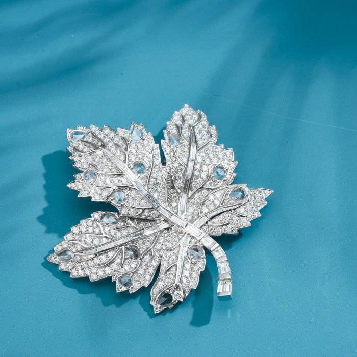 14k Gold 3.56 Ct Natural H Diamond Brooch - 3