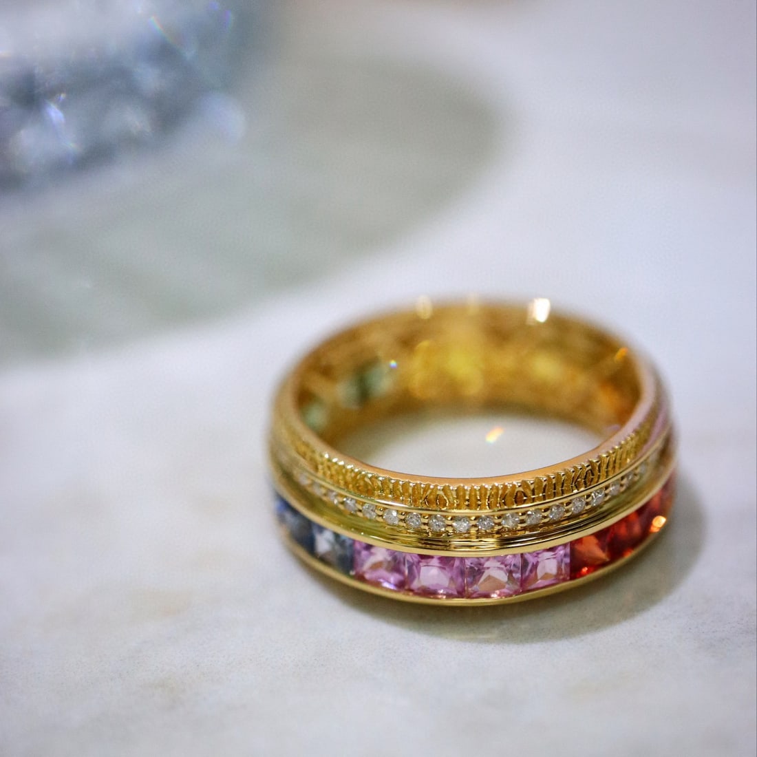 14k Gold 3.72 Ctw Natural Sapphire & Diamond Ring - 9
