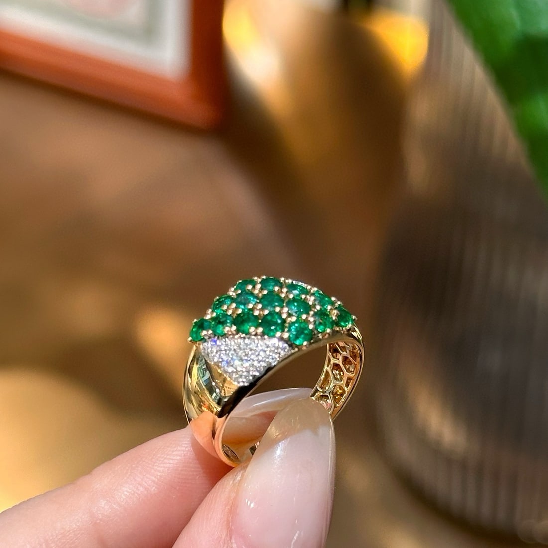 14k Gold 1.47 Ctw Vivid Green Natural Emerald & Diamond Ring - 2