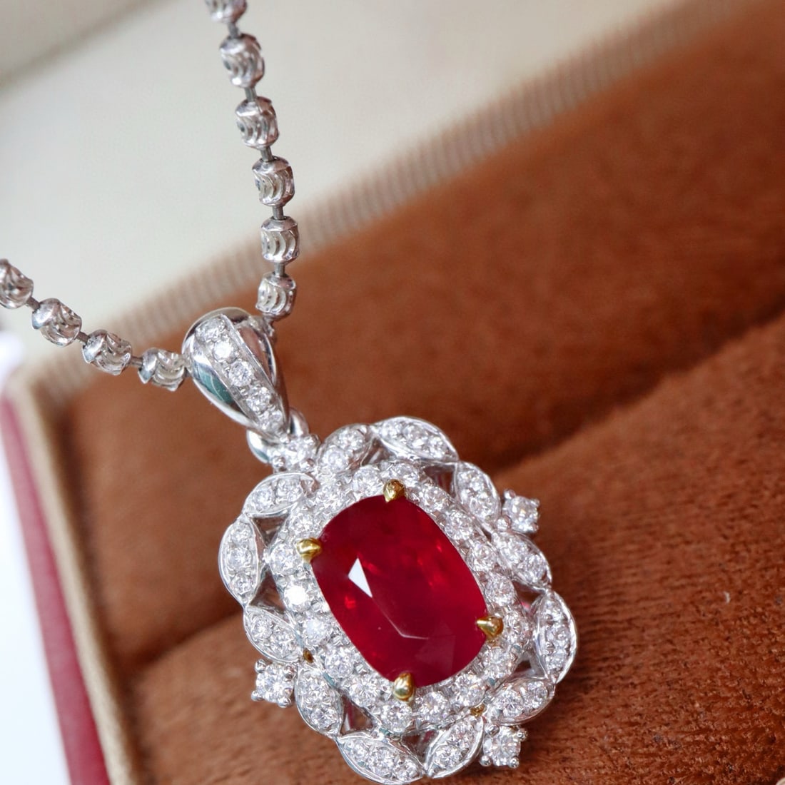 14k Gold 1.52 Ctw Natural Ruby & Diamond Pendant( Without Chain ) - 3