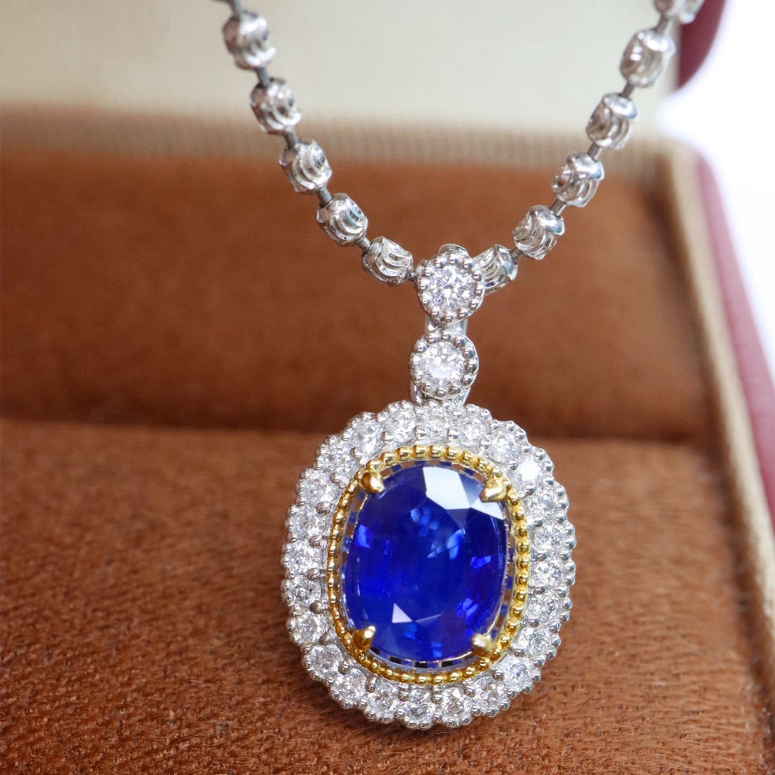 14k Gold 1.43 Ctw Natural Sapphire & Diamond Pendant( Without Chain ): Ref:230996215 // gold content:14k gold // main gemstone:sapphire // shape:oval // carat weight:1. 20ct // color:royal blue // treatment:natural // // adjacent gemstone 2 : diamond // shape:round //