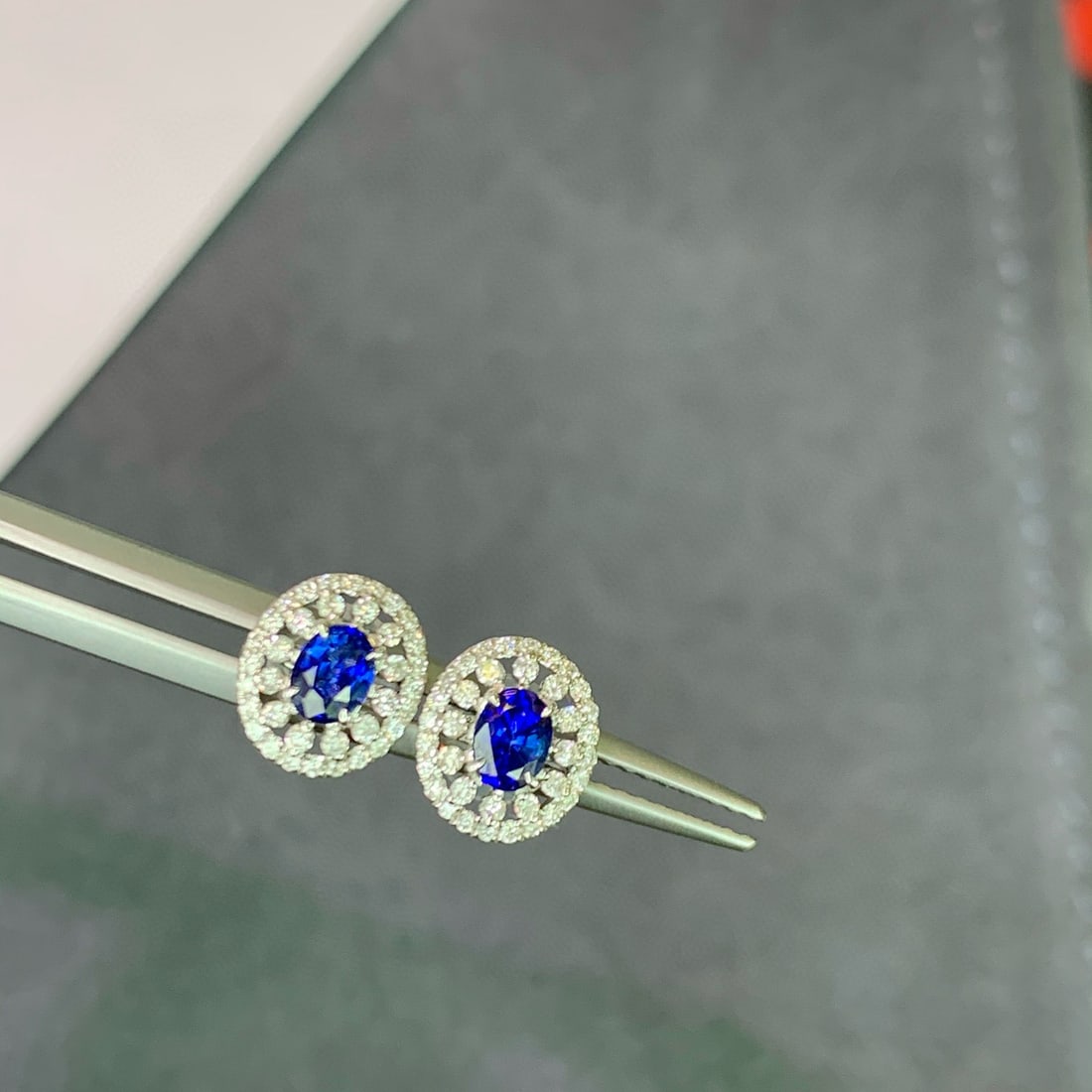 14k Gold 0.73 Ctw Natural Sapphire & Diamond Earrings - 2