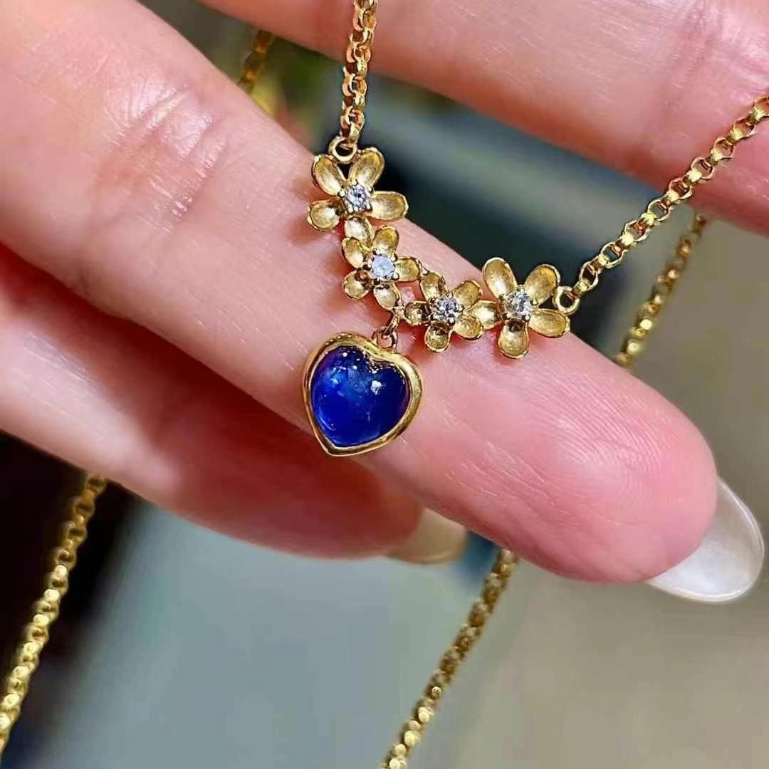 14k Gold 1.28 Ctw Natural Sapphire & Diamond Necklace - 2