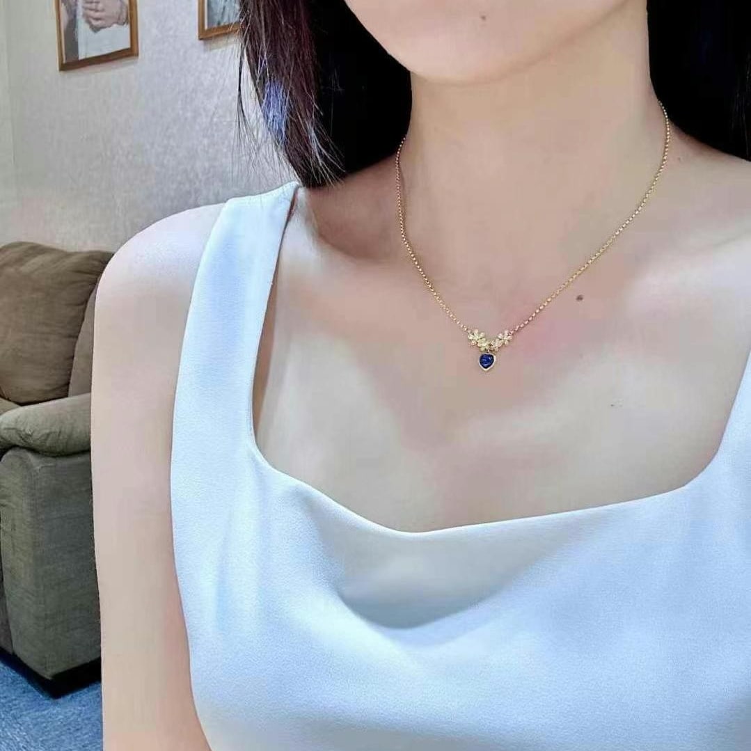 14k Gold 1.28 Ctw Natural Sapphire & Diamond Necklace - 3