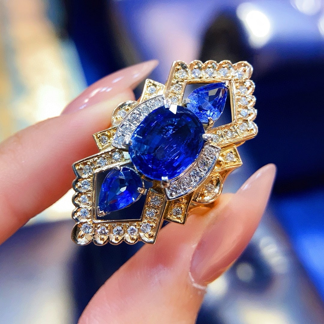 14k Gold 3.81 Ctw Natural Sapphire & Sapphire Ring - 2