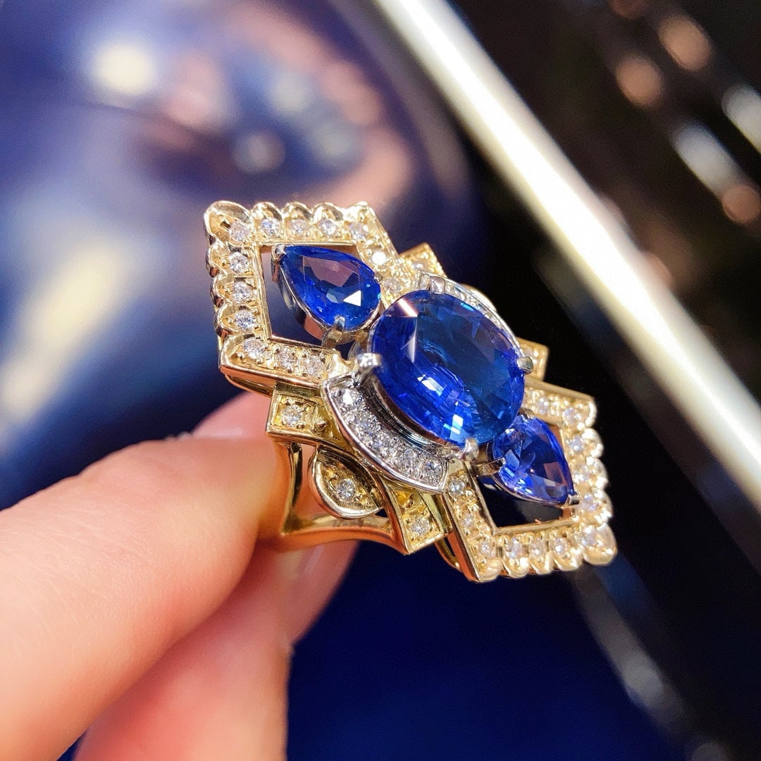 14k Gold 3.81 Ctw Natural Sapphire & Sapphire Ring - 4