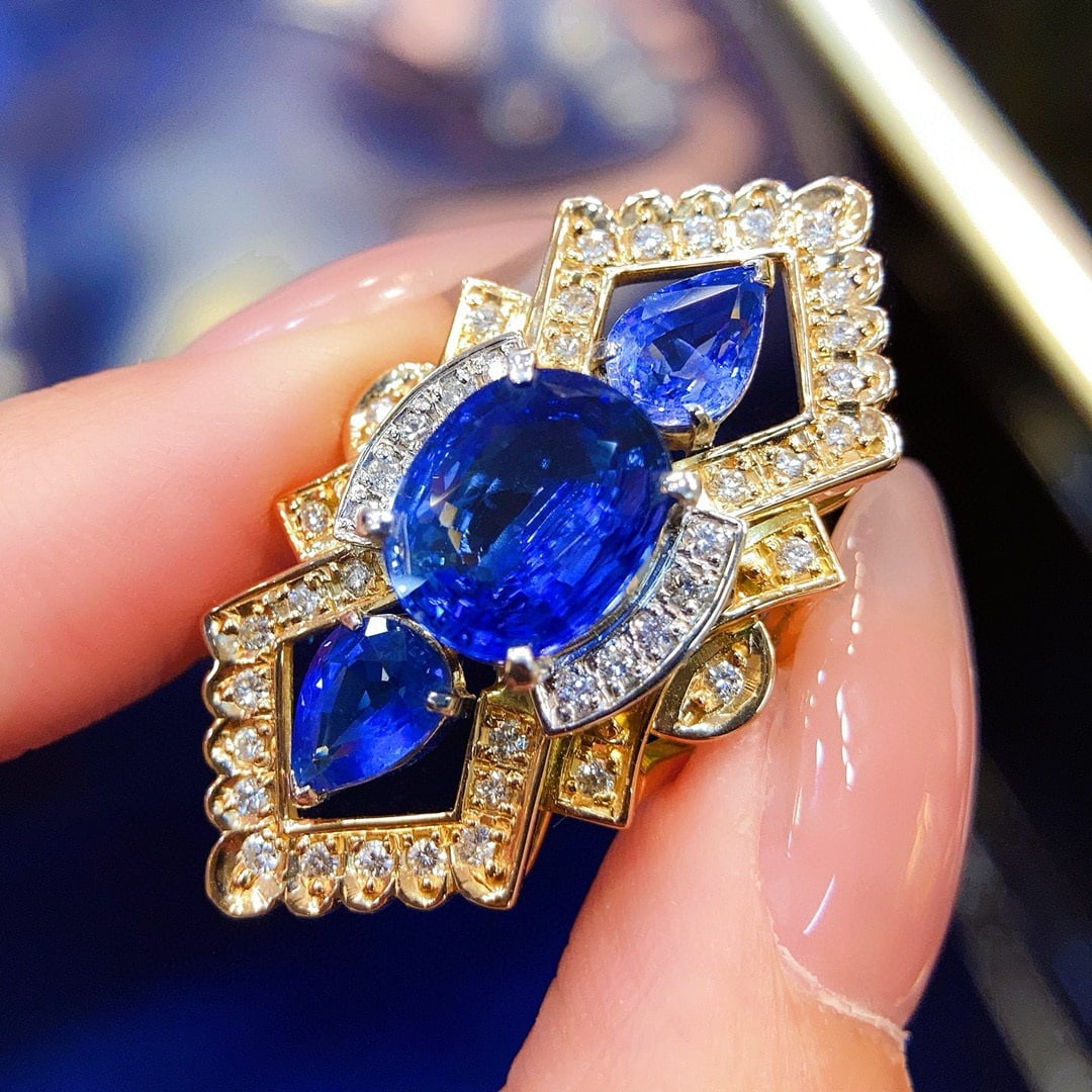 14k Gold 3.81 Ctw Natural Sapphire & Sapphire Ring - 5