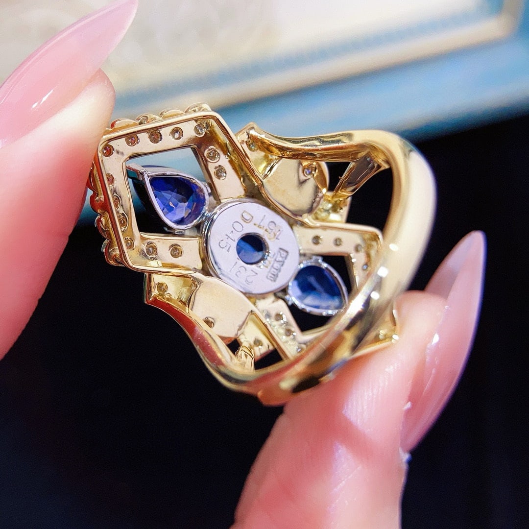 14k Gold 3.81 Ctw Natural Sapphire & Sapphire Ring - 6