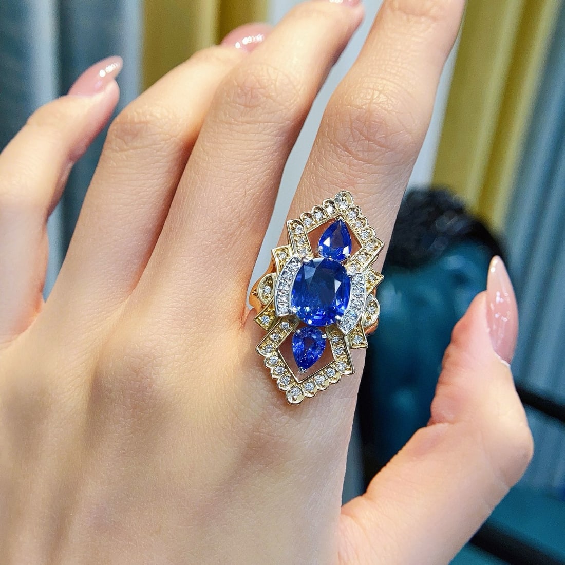 14k Gold 3.81 Ctw Natural Sapphire & Sapphire Ring - 7