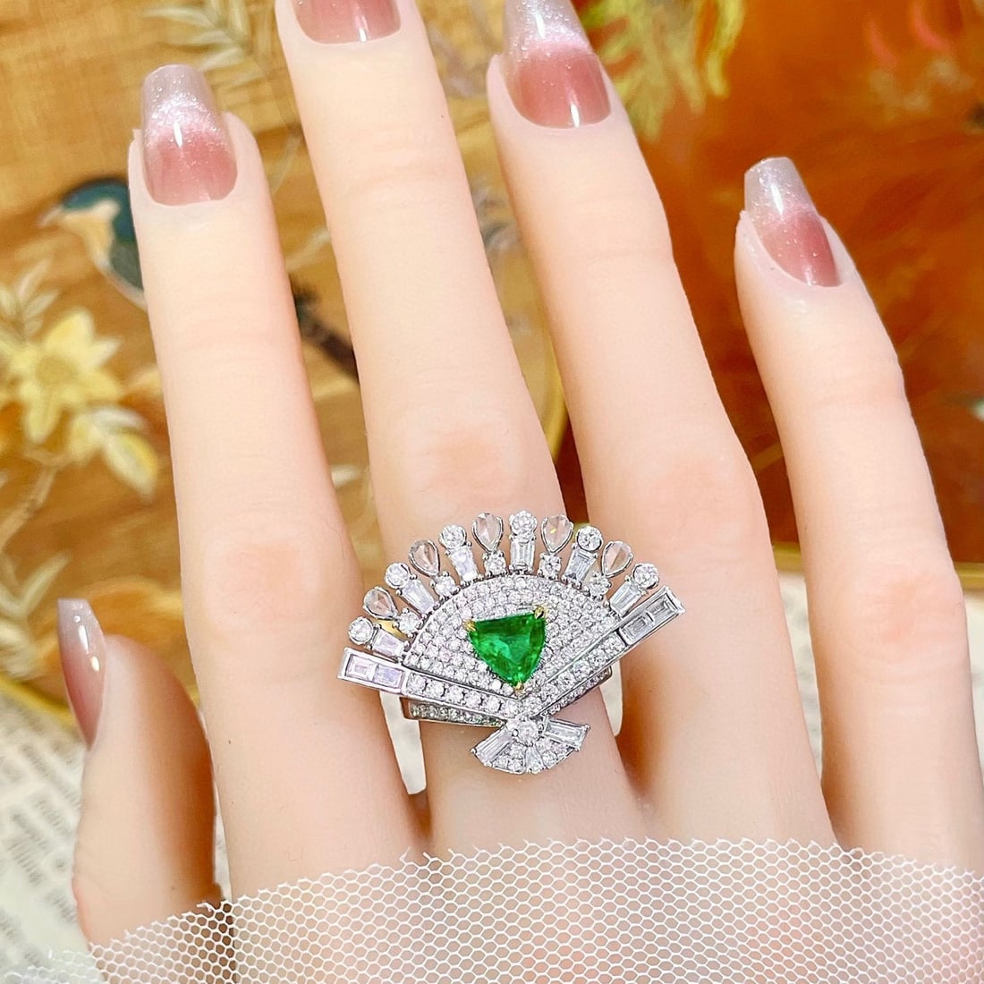 14k Gold 2.36 Ctw Vivid Green Natural Emerald & Diamond Ring/brooch/pendant( Without Chain ) - 3