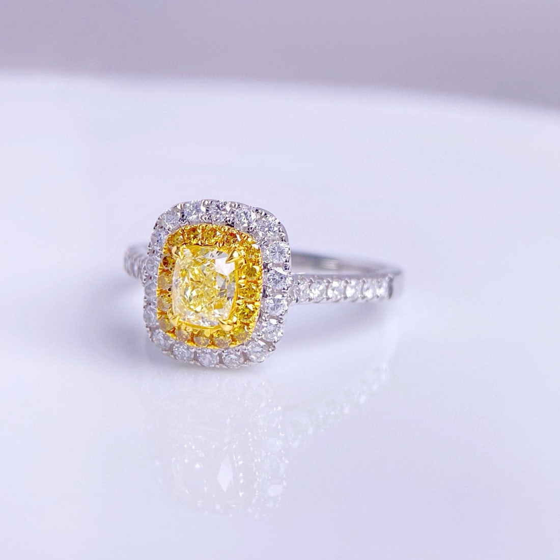 14k Gold 1.09 Ctw Natural Yellow Diamond & Diamond Ring - 2
