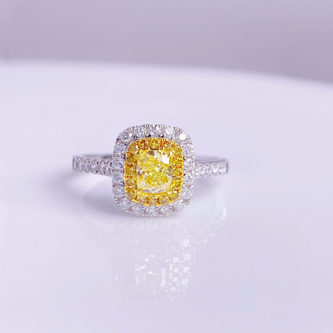 14k Gold 1.09 Ctw Natural Yellow Diamond & Diamond Ring - 3