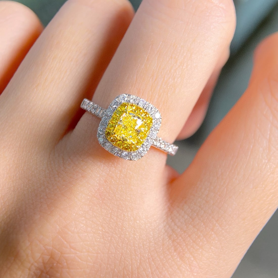 14k Gold 1.09 Ctw Natural Yellow Diamond & Diamond Ring - 4
