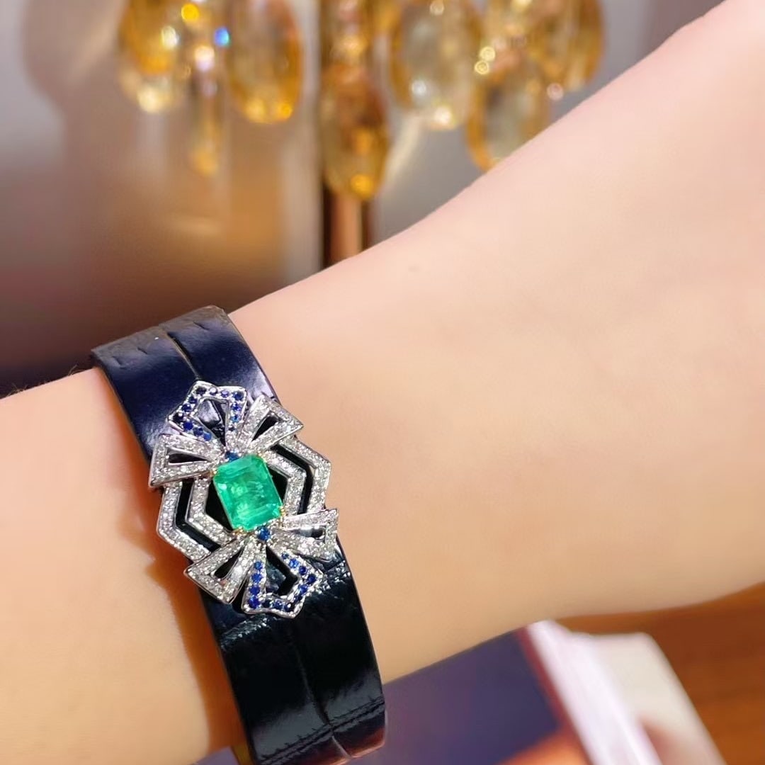 14k Gold 1.01 Ct Vivid Green Natural Emerald & Diamond & Sapphire Bangle/pendant( Without Chain ) - 5