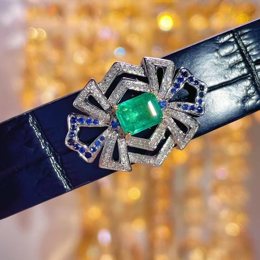 14k Gold 1.01 Ct Vivid Green Natural Emerald & Diamond & Sapphire Bangle/pendant( Without Chain ) - 6