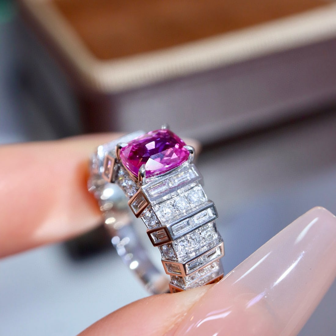 14k Gold 2.54 Ctw Natural Padparadscha Sapphire & Diamond Ring - 2
