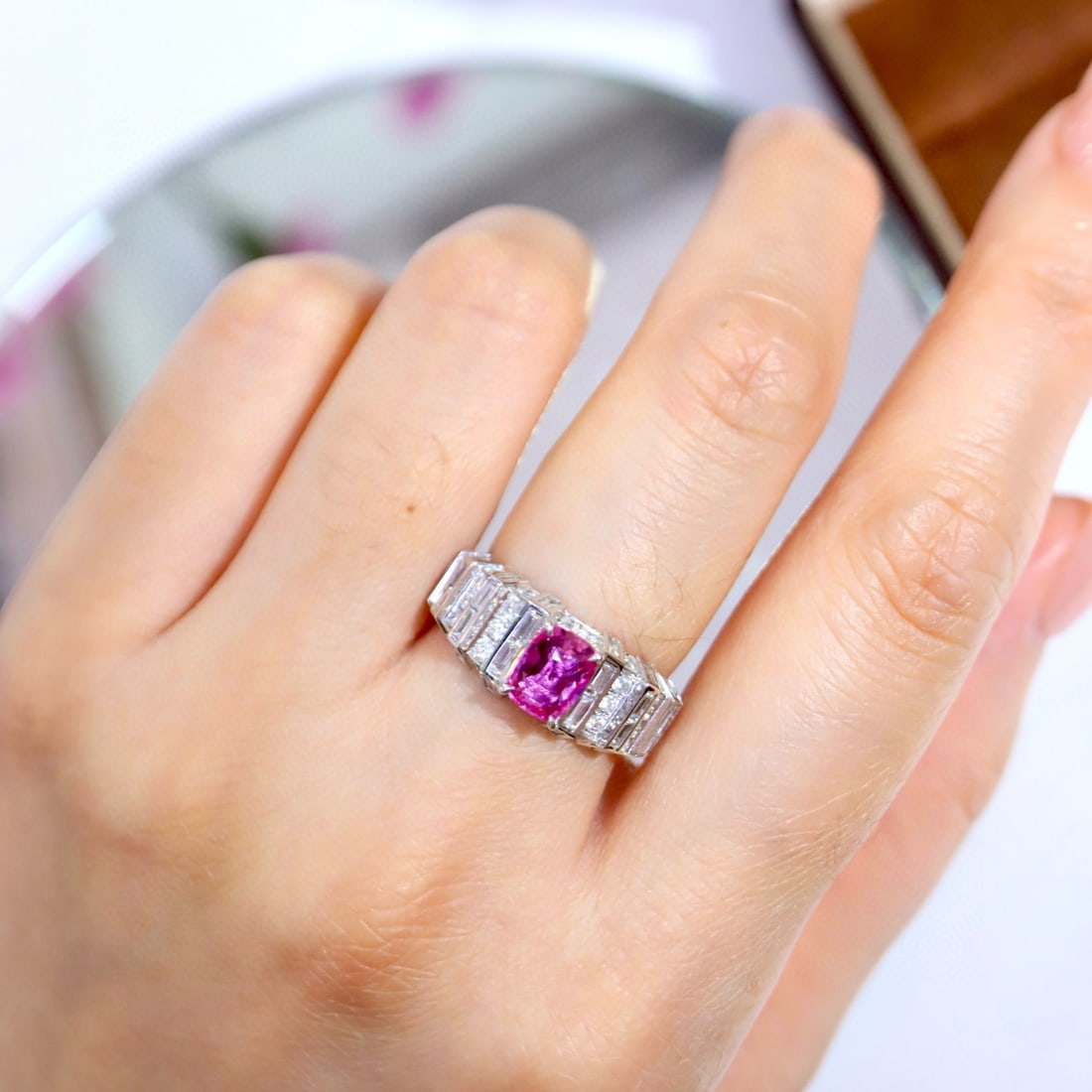 14k Gold 2.54 Ctw Natural Padparadscha Sapphire & Diamond Ring - 8