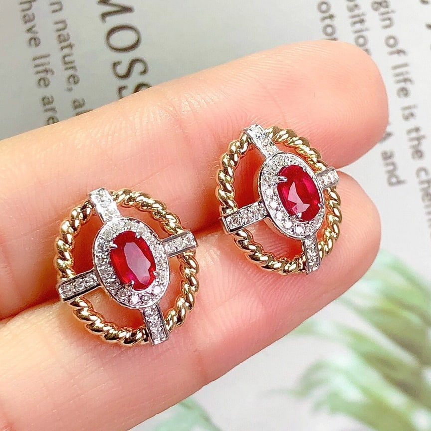 14k Gold 0.76 Ctw Natural Ruby & Diamond Earrings - 2